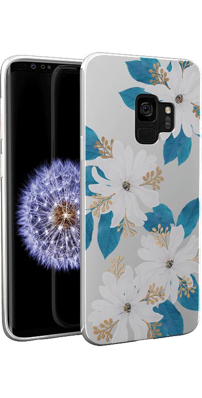 Blue and Gold Clear Floral Samsung Case