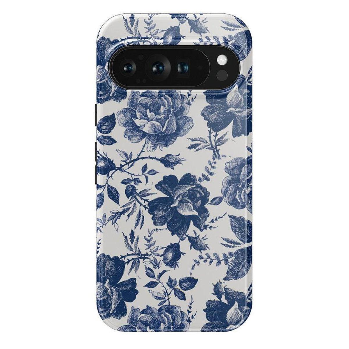 Rose to Fame | Blue & White Rose Floral Google Pixel Case