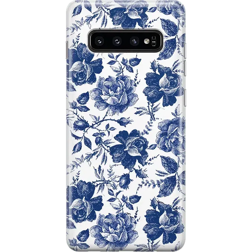 Rose to Fame | Blue & White Rose Floral Samsung Case